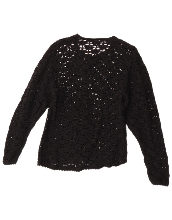 Vintage Womens Crochet Cardigan Sweater UK 4 XS Black