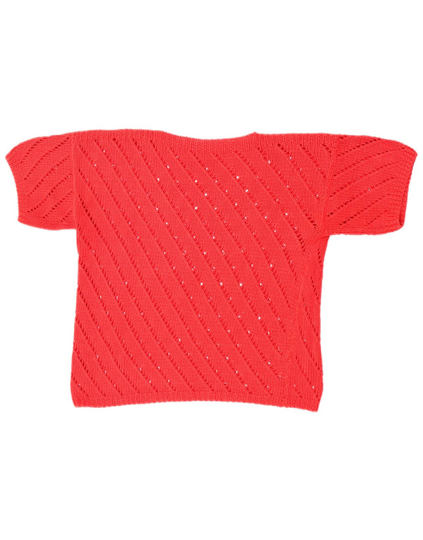 Vintage Womens Short Sleeve Crop Boat Neck Jumper Sweater UK 14 Medium Red