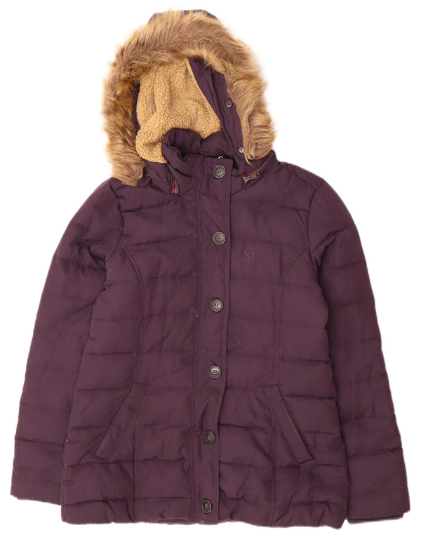 Crew Clothing Женская стеганая куртка с капюшоном UK 10, маленький фиолетовый полиэстер