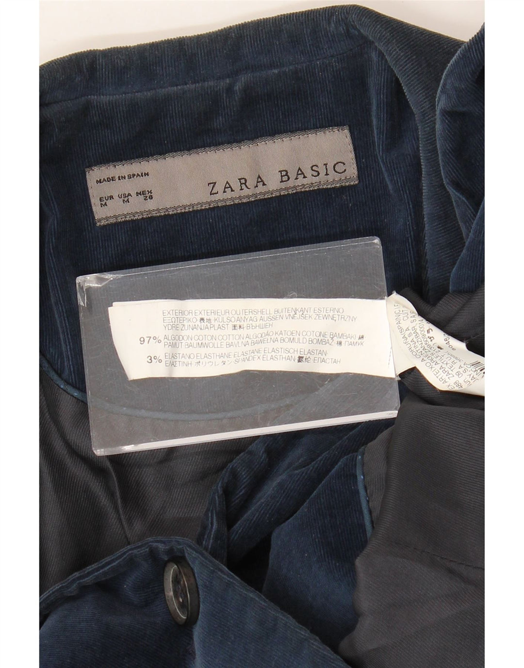Женский вельветовый пиджак Zara на 1 пуговице, Великобритания 12, средний темно-синий, хлопок