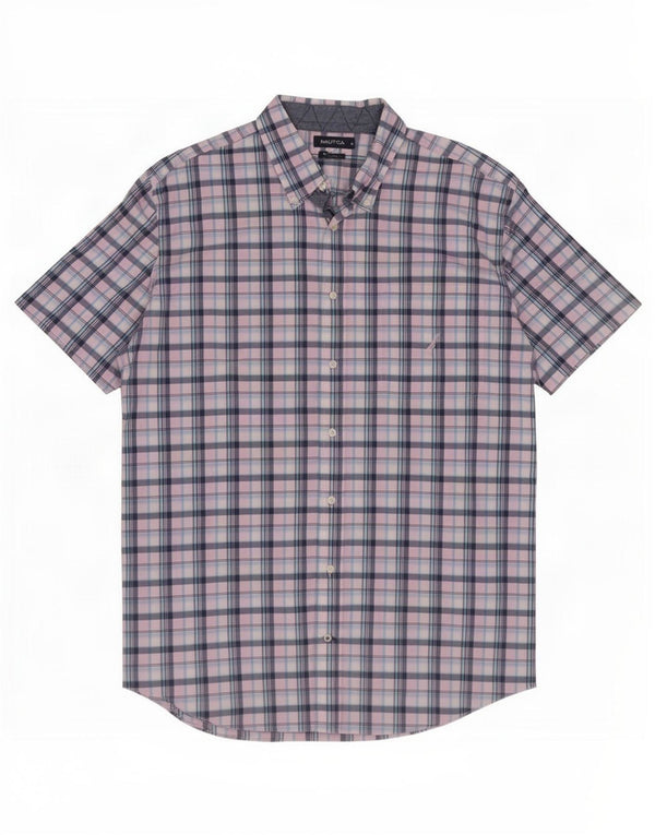 Мужская рубашка Nautica с коротким рукавом 2XL, хлопковая розовая клетка
