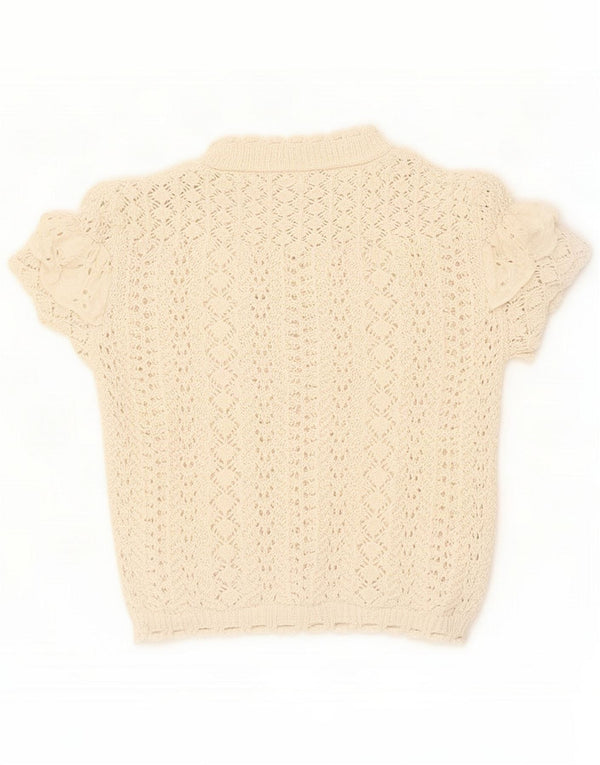 Zara Женская укороченная блузка с прозрачным верхом UK 12 Medium Off White Cotton