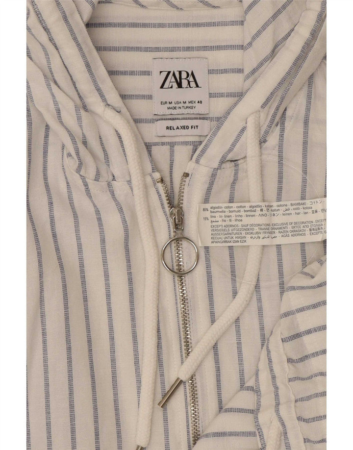 Мужская пуловерная рубашка свободного кроя с капюшоном Zara среднего синего цвета в тонкую полоску, хлопок