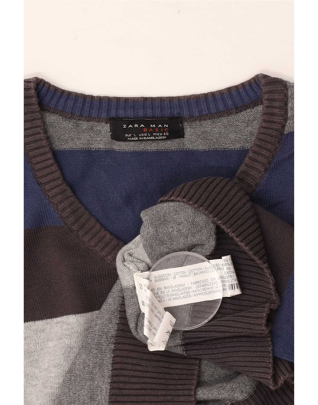 Мужской джемпер с v-образным вырезом Zara, большой хлопковый свитер в разноцветную полоску