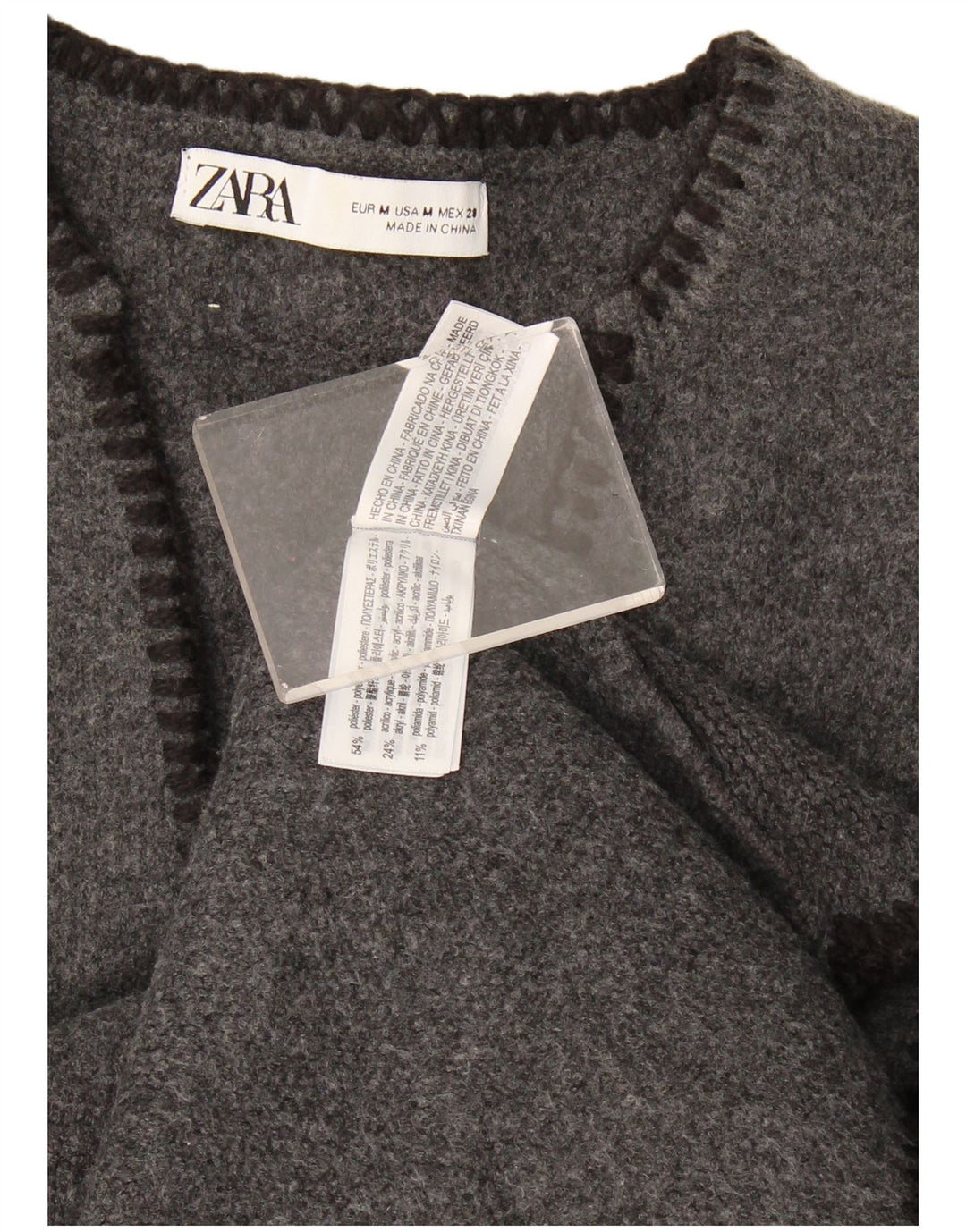 Женский свободный джемпер с v-образным вырезом Zara UK 14, средний серый полиэстер