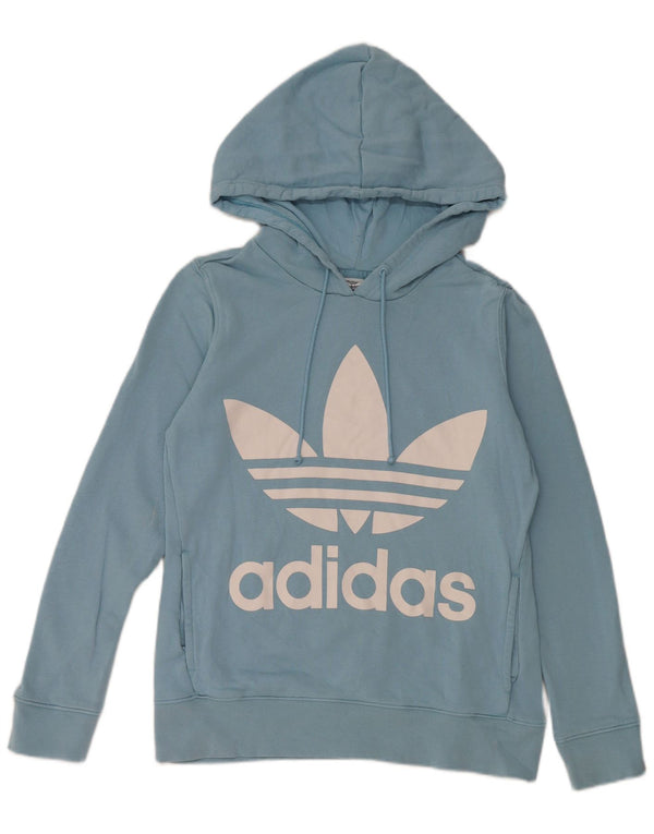 Женский джемпер с капюшоном Adidas с графическим рисунком UK 8, маленький синий хлопок
