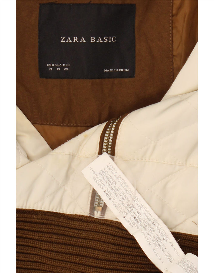 Женский стеганый жилет Zara UK 12, средний цвет, полиэстер с цветными блоками белого цвета