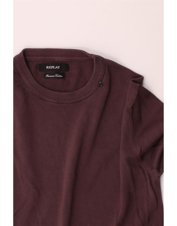 REPLAY Mens Crew Neck Jumper Sweater Medium Maroon Cotton Vintage Replay and Second-Hand Replay from Messina Hembry 