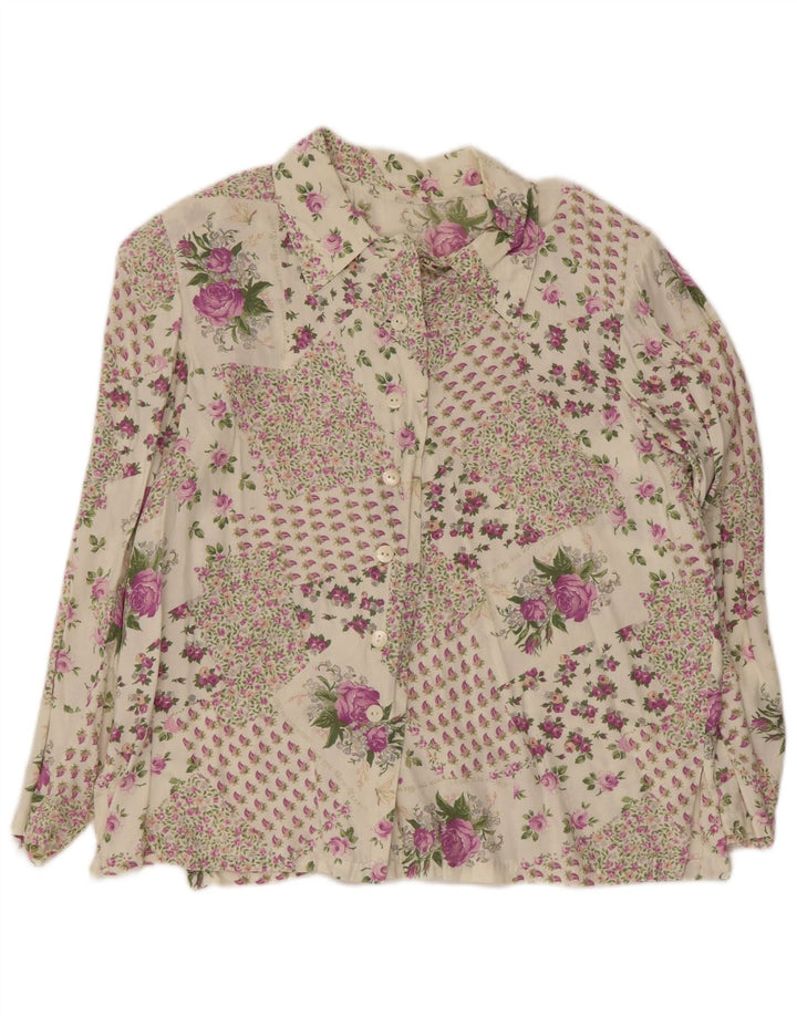 Винтажная женская рубашка UK 16, большая разноцветная с цветочным принтом