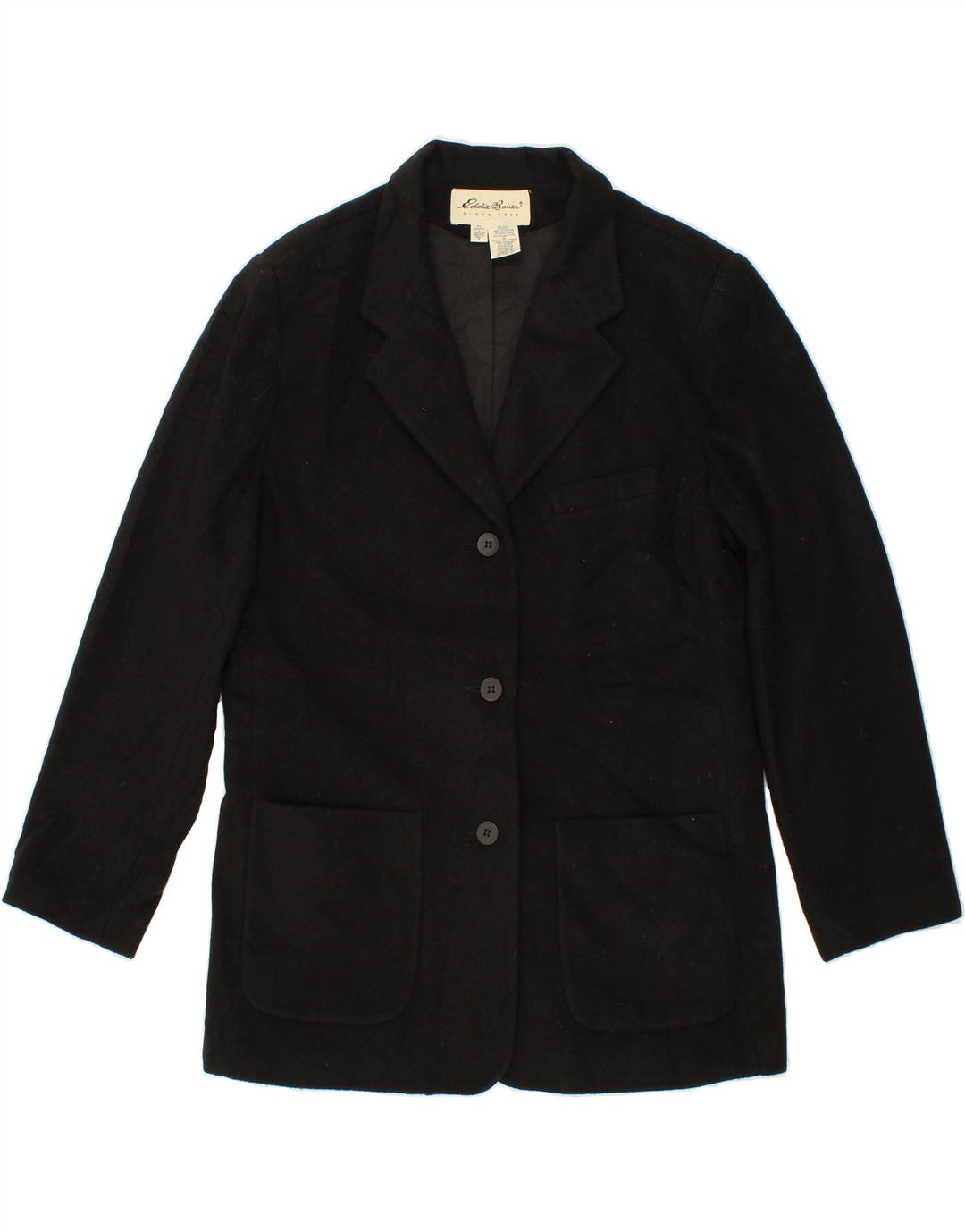 EDDIE BAUER Womens Tall 3 Button Blazer Jacket UK 16 Large Black Wool Vintage Eddie Bauer and Second-Hand Eddie Bauer from Messina Hembry 