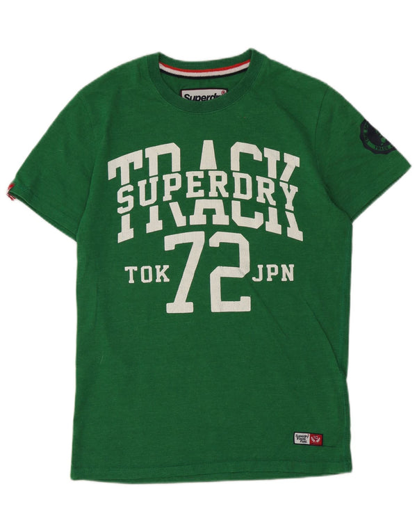 Мужская футболка с рисунком Superdry, хлопковый топ среднего зеленого цвета