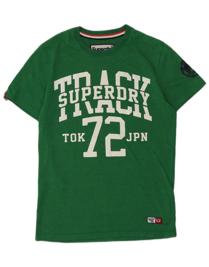 Мужская футболка с рисунком Superdry, хлопковый топ среднего зеленого цвета