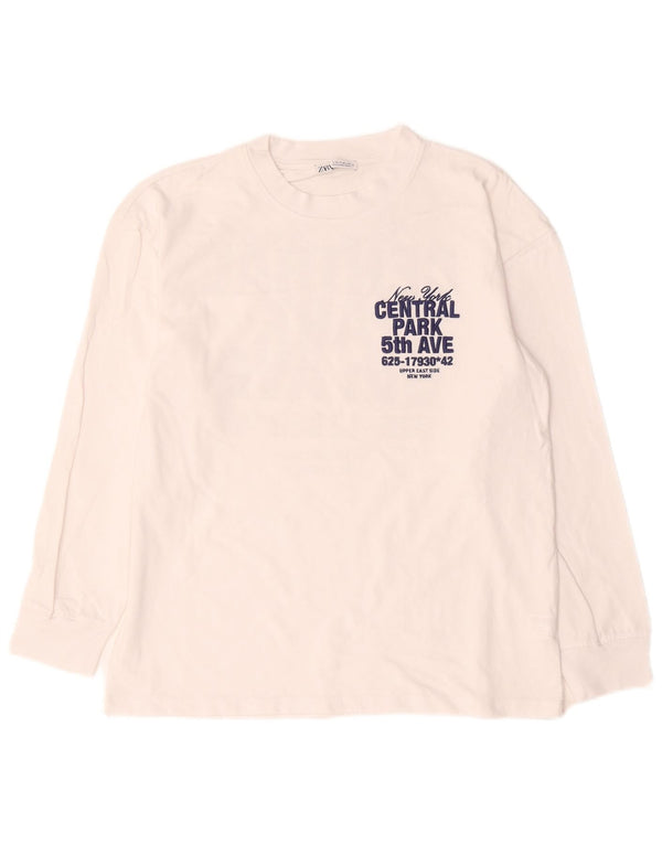 Zara Womens Oversized Graphic Top Long Sleeve UK 10 Small White Floral