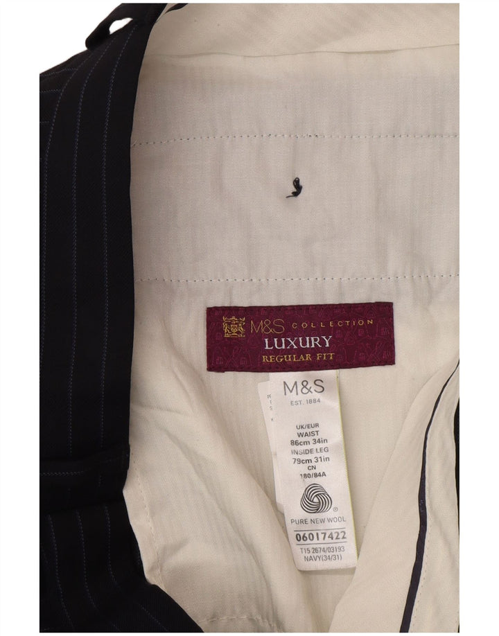 Мужские костюмные брюки классического кроя Marks & Spencer W34 L31 темно-синие в полоску