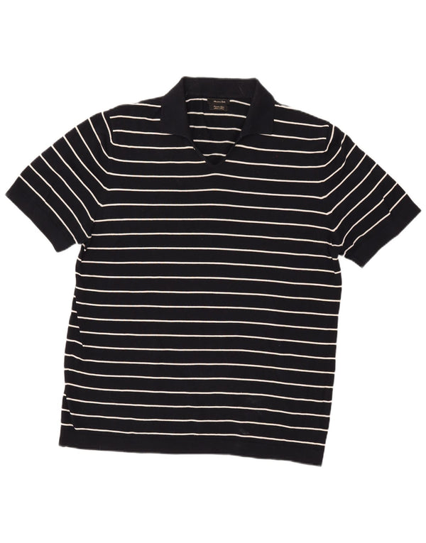 Мужская рубашка-поло Massimo Dutti XL, хлопковая черная полоска в морском стиле