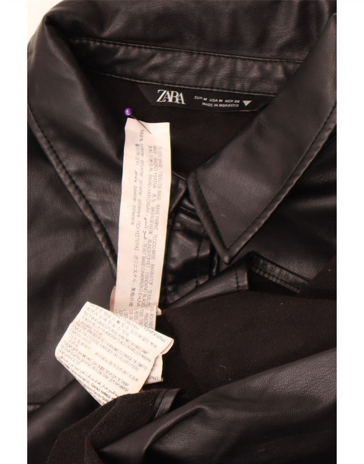 Женская рубашка из искусственной кожи Zara UK 14, средний черный полиэстер
