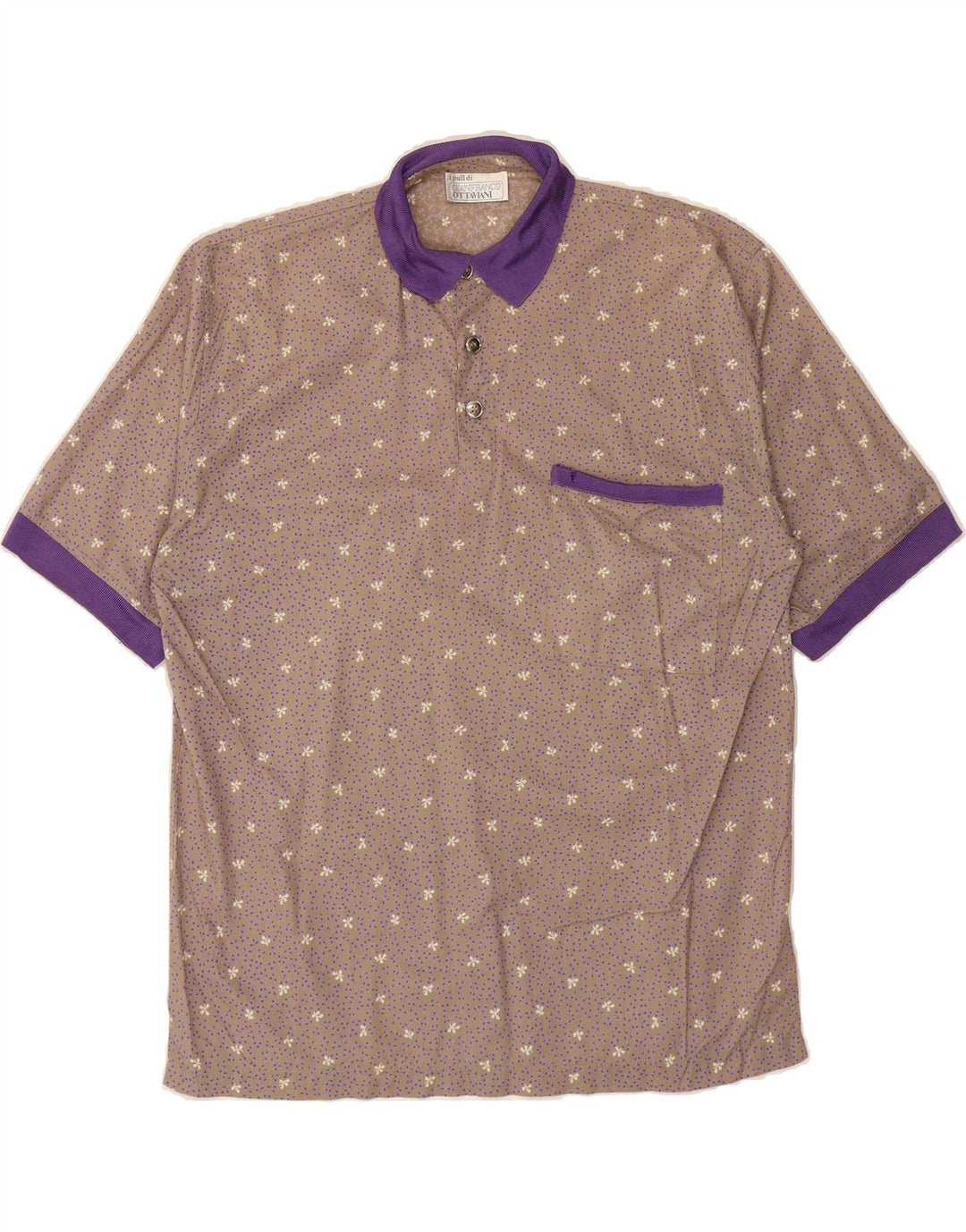 GIANFRANCO OTTAVIANI Mens Polo Shirt IT 50 Medium Grey Floral Cotton Vintage Gianfranco Ottaviani and Second-Hand Gianfranco Ottaviani from Messina Hembry 