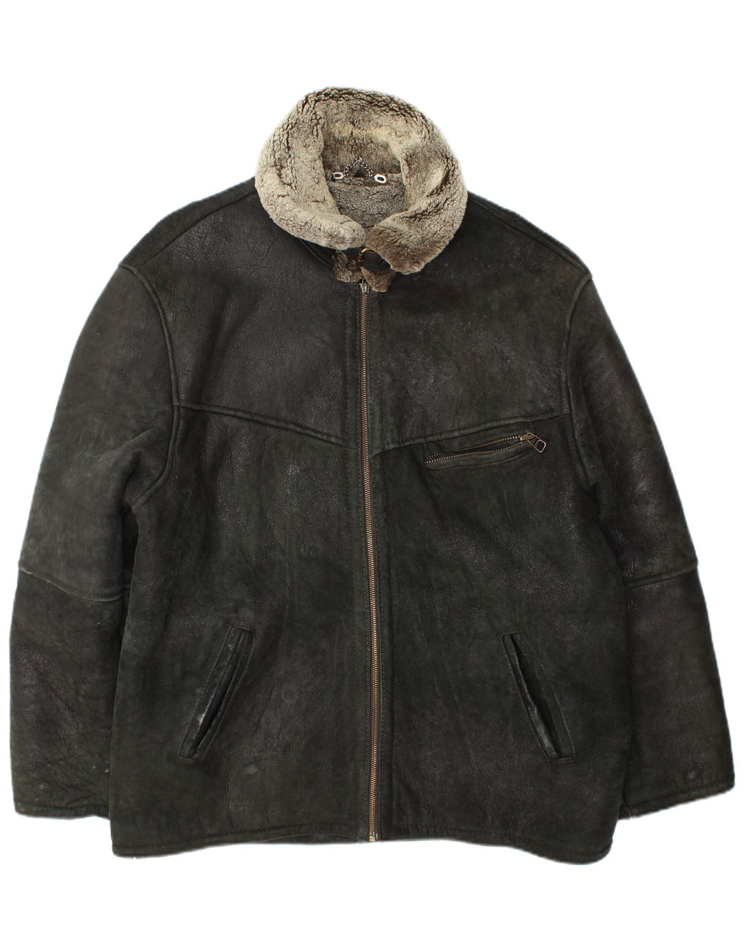 Винтажная мужская дубленка UK 42 XL черная кожаная