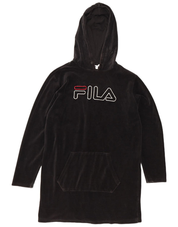 Fila Женские бархатные платья с капюшоном с графическим рисунком UK 14 Средний черный хлопок