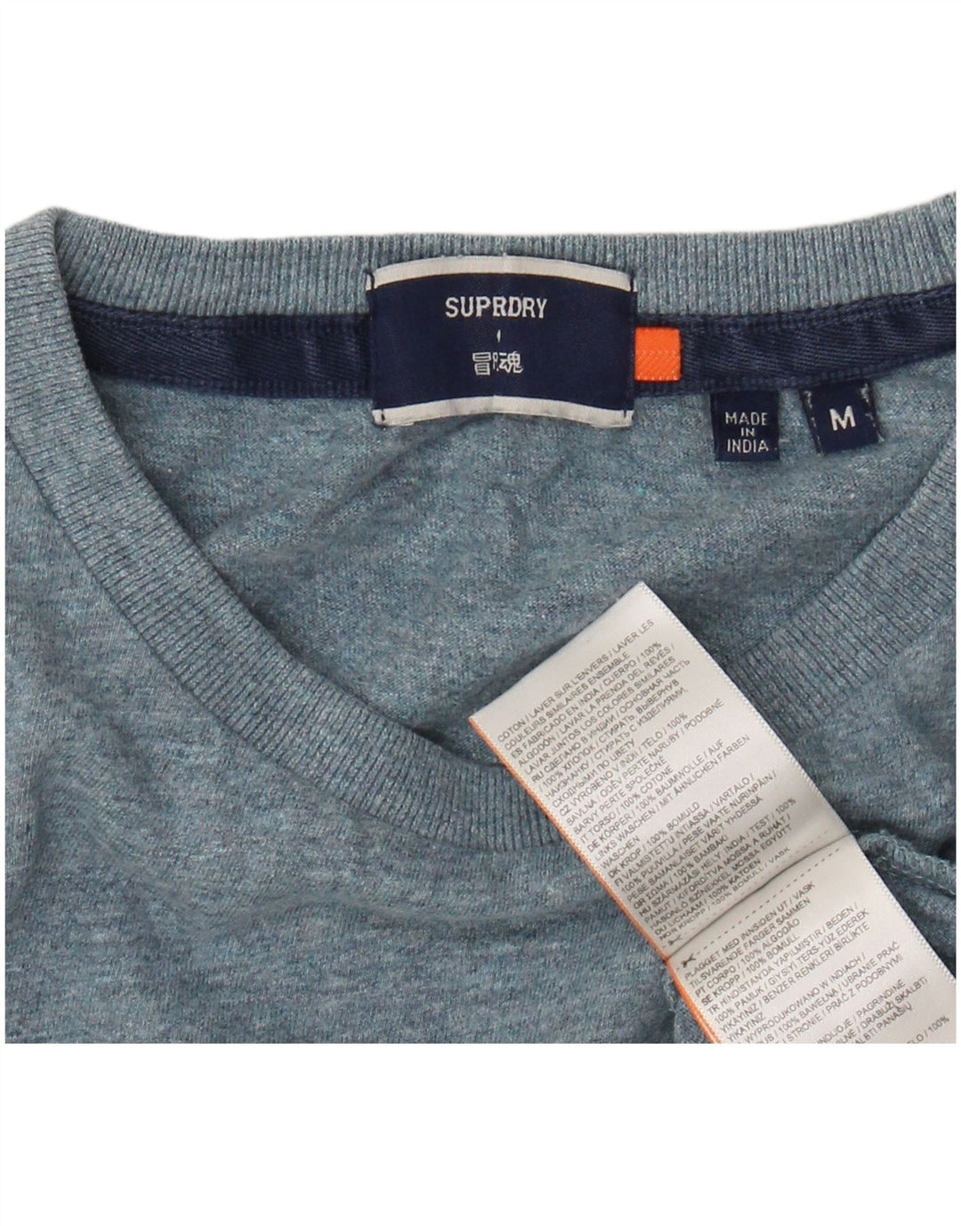 SUPERDRY Мужская футболка из хлопка среднего размера синего цвета с крапинками