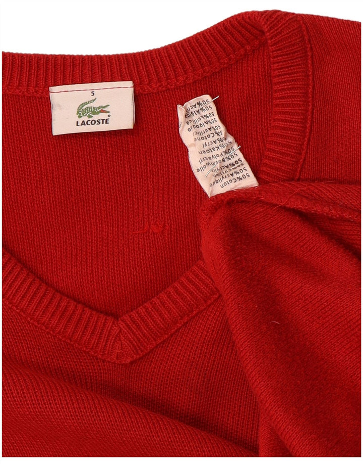 Мужской джемпер с v-образным вырезом Lacoste, размер 5, большой красный хлопок