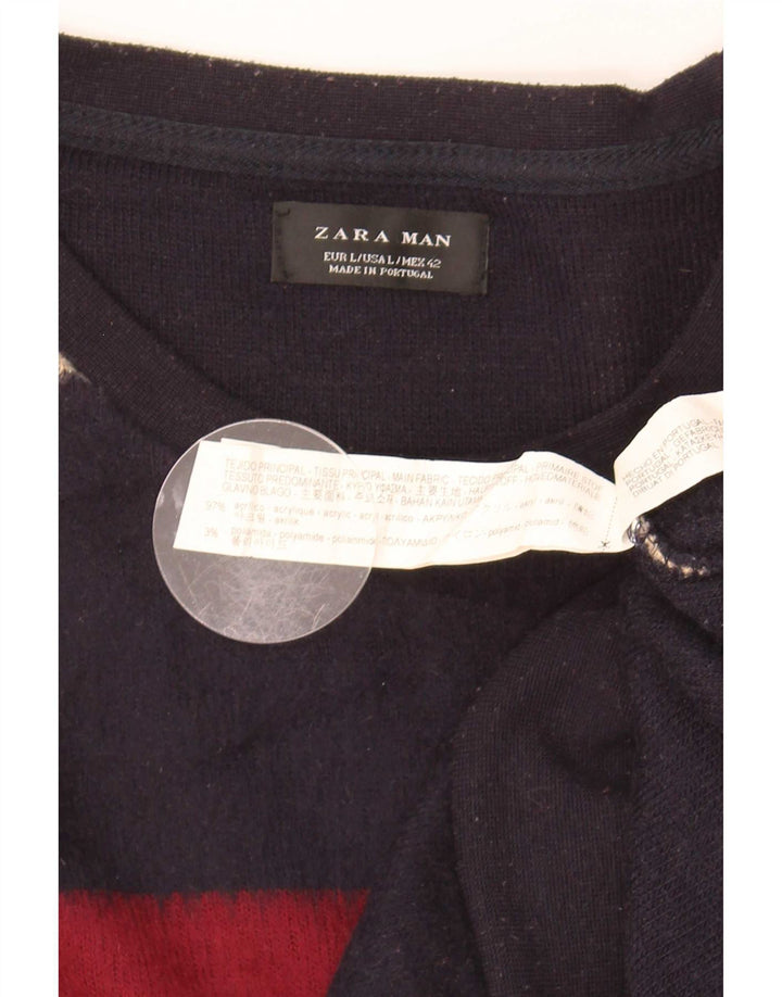 Мужской джемпер Zara с круглым вырезом, большой акриловый свитер в разноцветную полоску