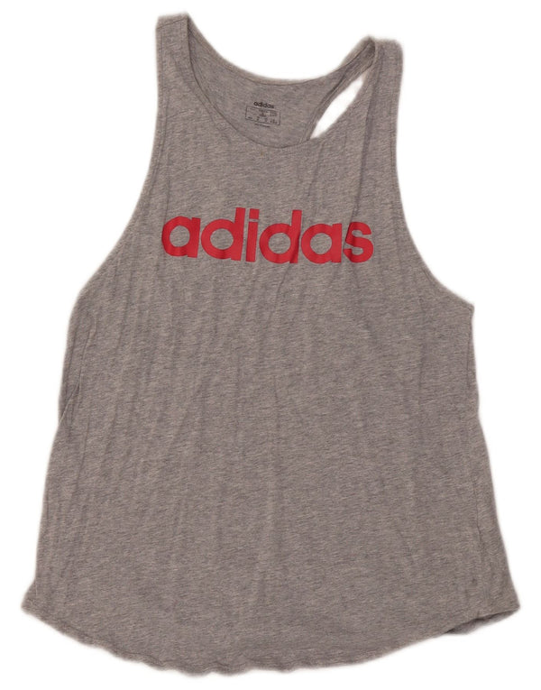 Женский топ с графическим рисунком Adidas UK 12/14, хлопковый средний серый цвет