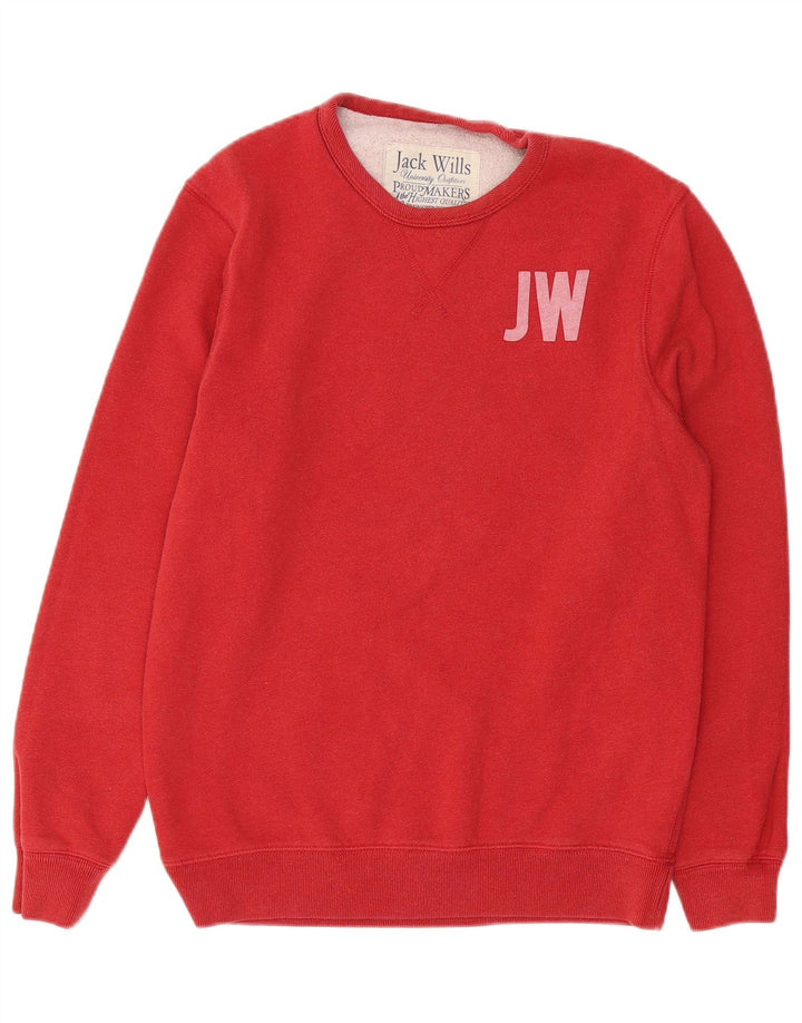 JACK WILLS Mens Graphic Sweatshirt Jumper Medium Red Cotton