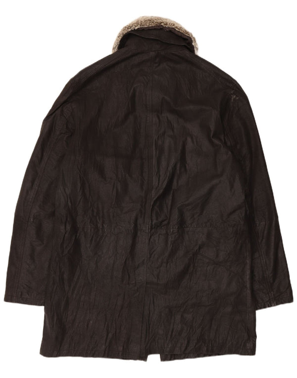 Винтажное мужское кожаное пальто IT 54 2XL Черное кожаное