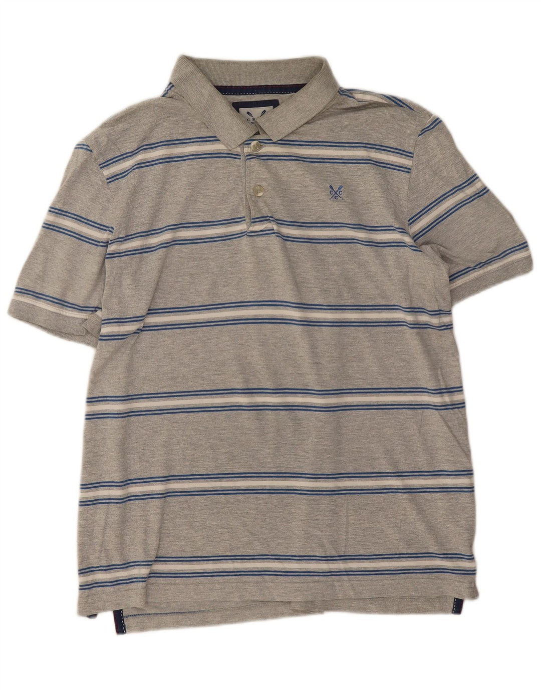 Crew Clothing Мужская рубашка-поло из хлопка среднего серого цвета в полоску