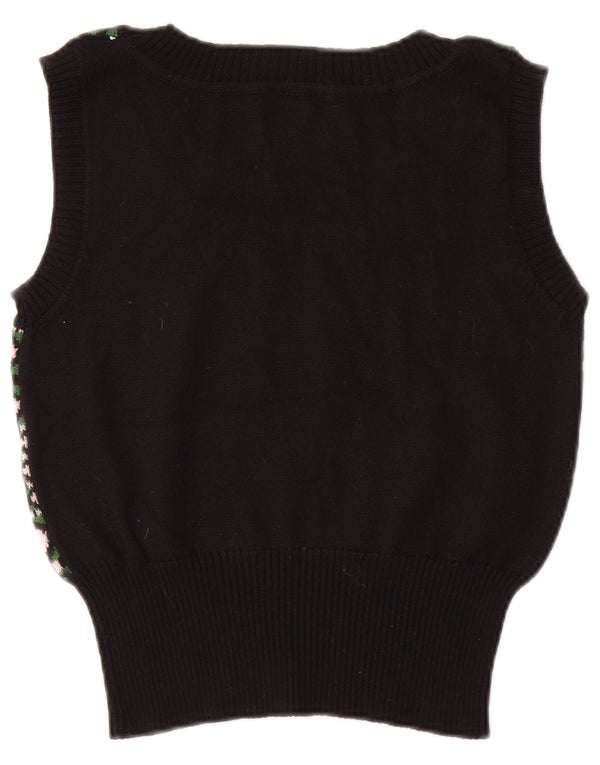 Vintage Womens Vest Tank Top UK 8 Small Black Geometric