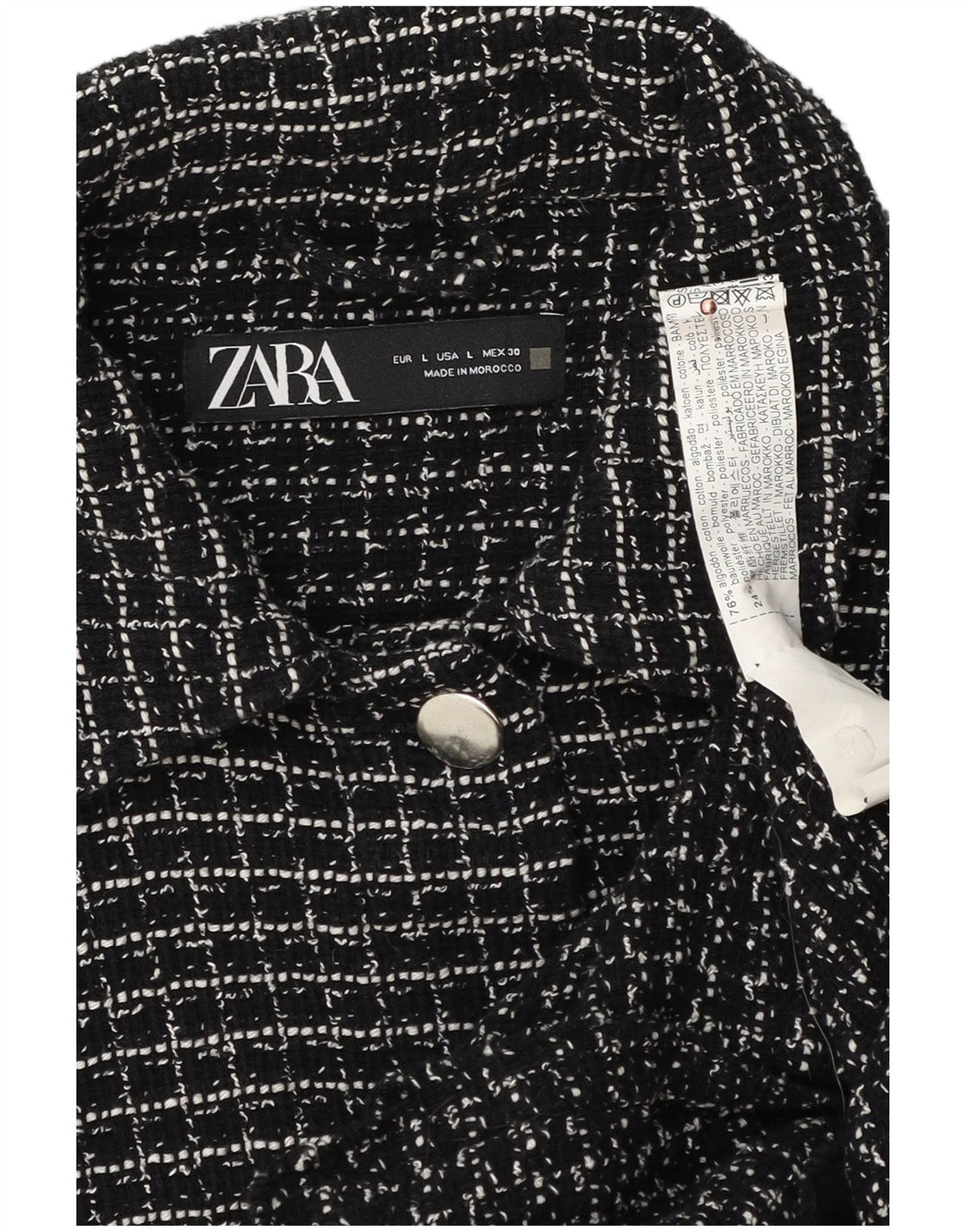 Женский бомбер Zara UK 16, большая черная клетка, хлопок