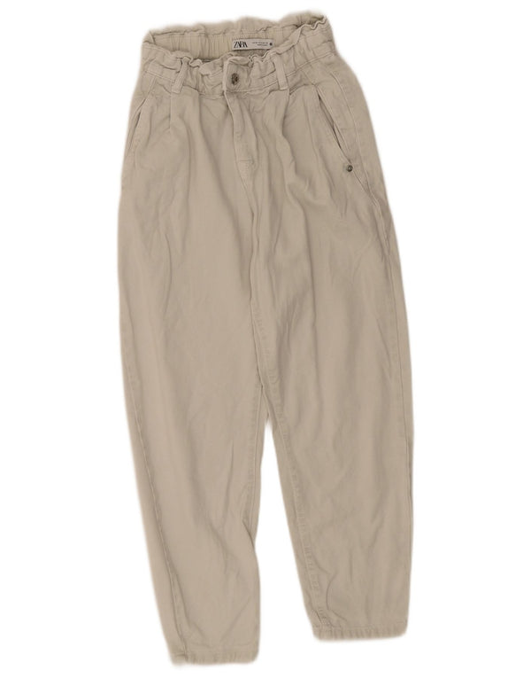 Женские зауженные джинсы-капри с высокой талией Zara EU 34 2XS W24 L22, бежевый хлопок