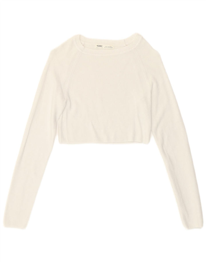 Женский укороченный топ Pull & Bear с длинными рукавами, Великобритания, 8, маленький размер, белая вискоза
