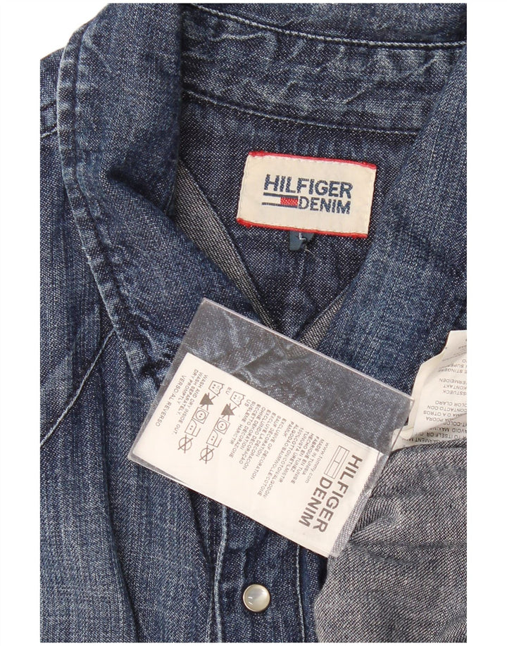 TOMMY HILFIGER Мужская джинсовая рубашка большого размера, темно-синяя, хлопок