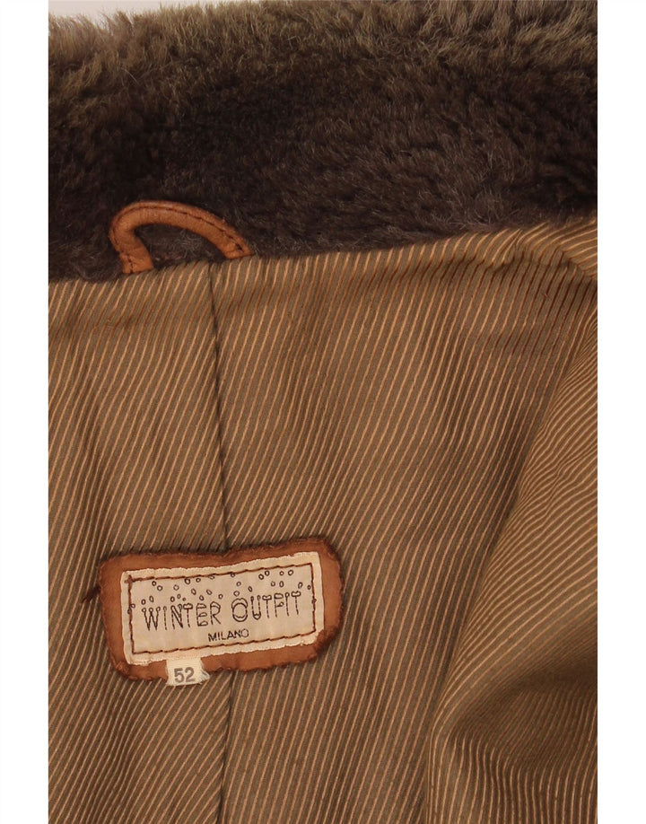 VINTAGE Мужская кожаная куртка IT 52 XL Коричневая с цветными блоками