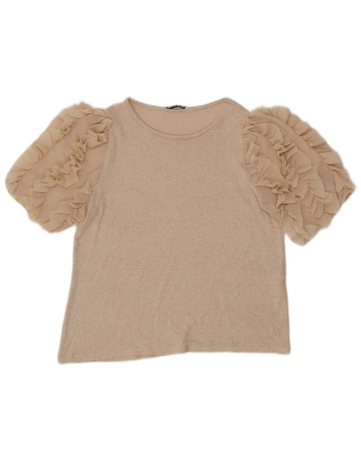 Женская блузка Zara Top UK 14, большая, бежевая, вискоза