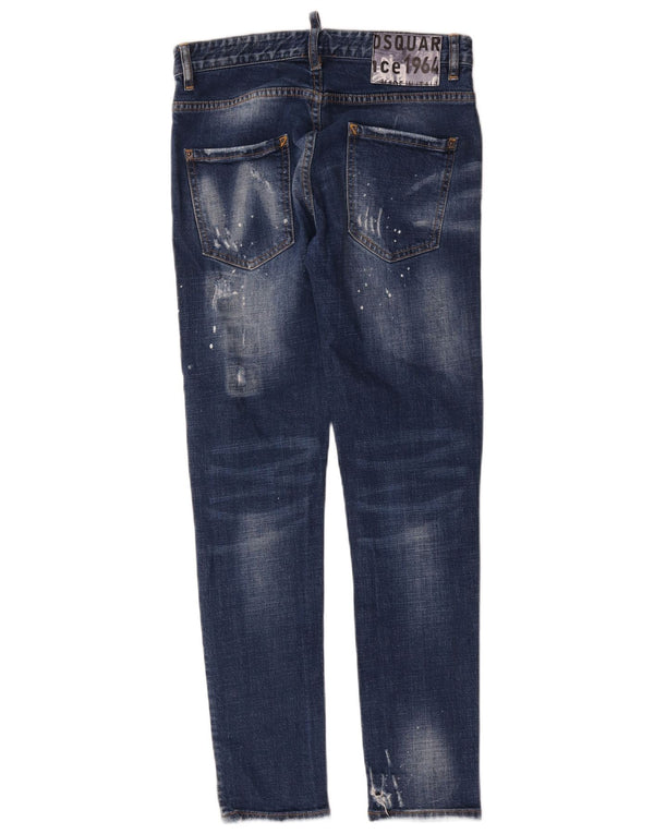 Женские потертые джинсы скинни Dsquared2 IT 46, большие W30 L29, синий хлопок