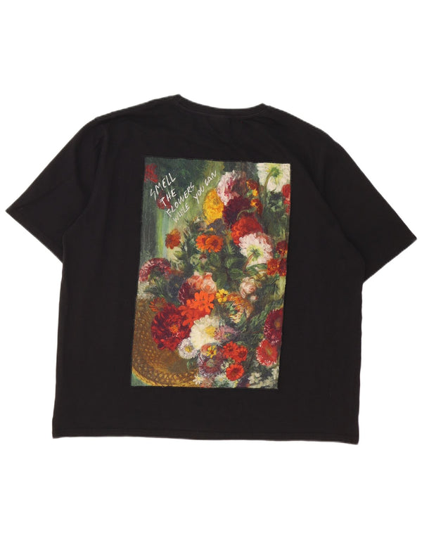 Женская футболка с рисунком Desigual Top UK 20 2XL, черный хлопок с цветочным принтом