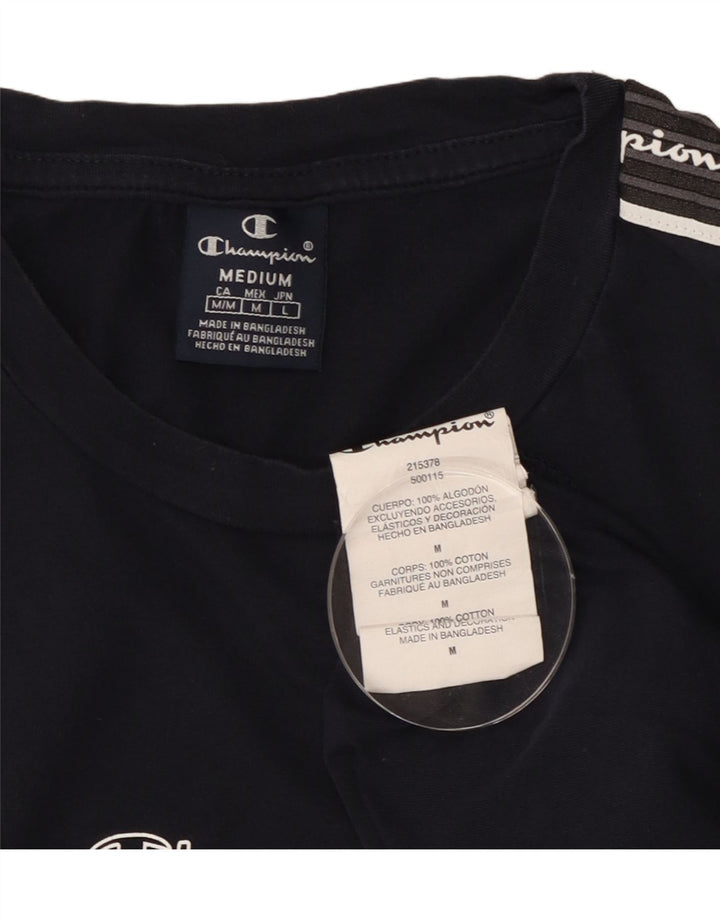 Мужская футболка с рисунком Champion, топ среднего размера, темно-синий, хлопок