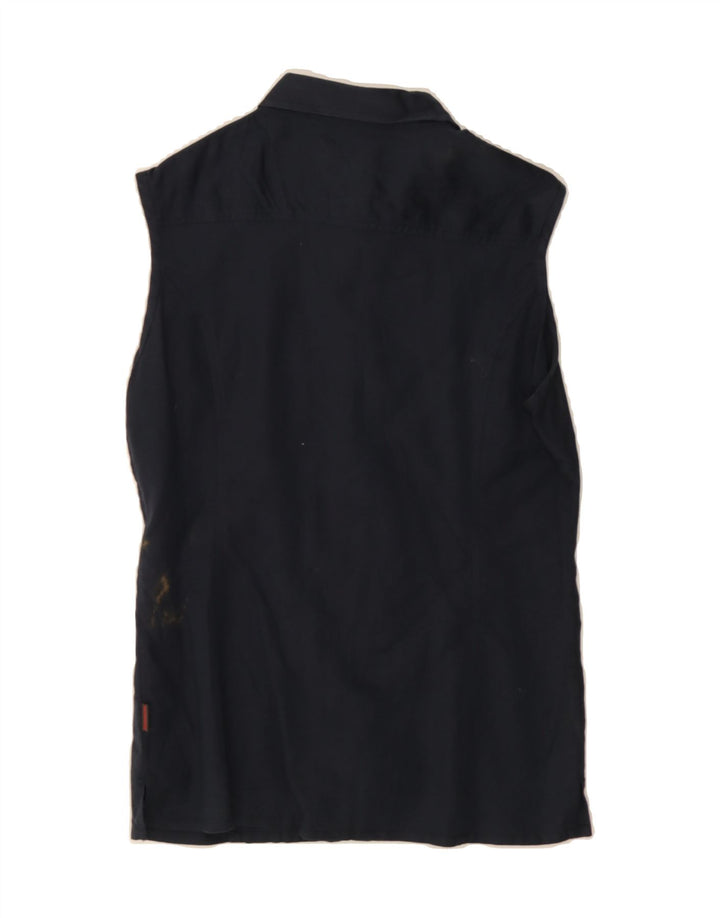 INVICTA Womens Sleeveless Shirt Blouse UK 12 Medium Navy Blue Linen Vintage Invicta and Second-Hand Invicta from Messina Hembry 