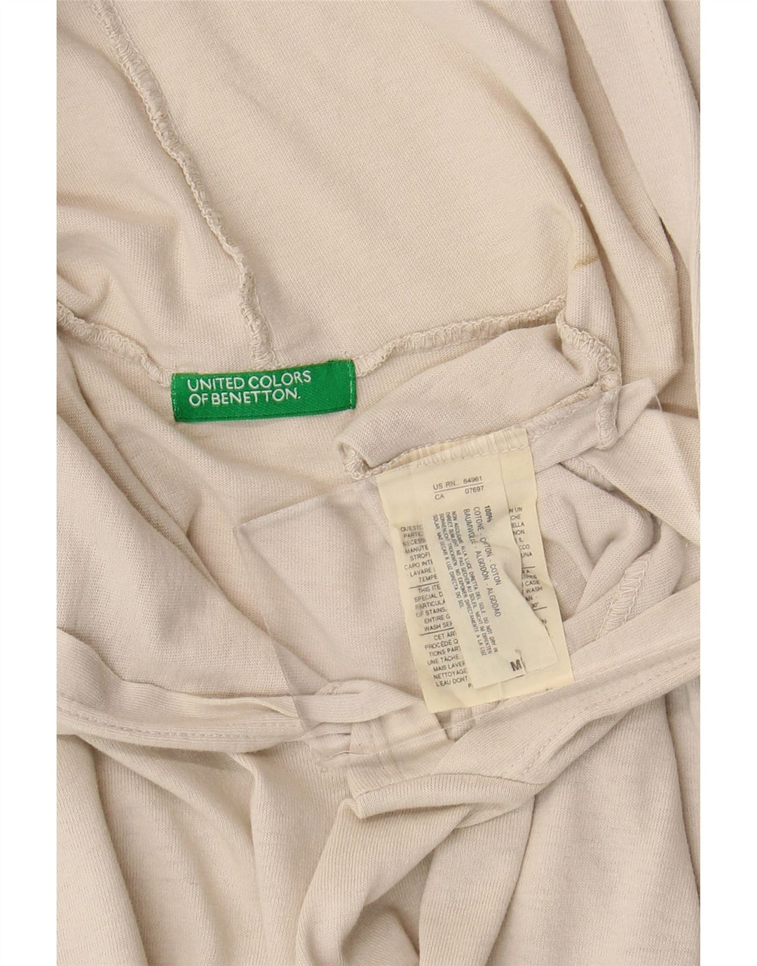 Мужская футболка Benetton с капюшоном, средний цвет, белый хлопок, хлопок