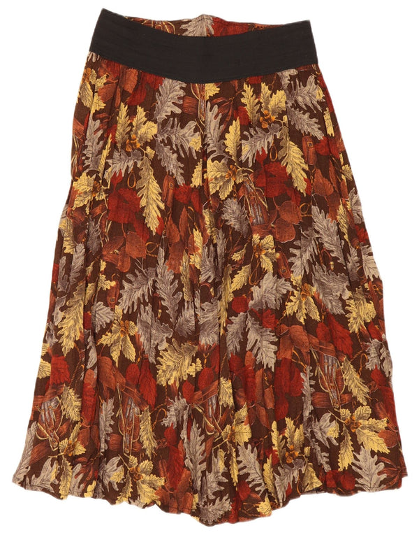Винтажная женская юбка-миди W30 L33 Коричневая с цветочным принтом