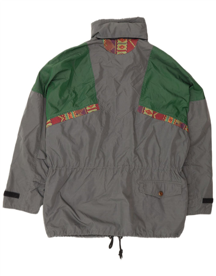 Винтажная мужская куртка с капюшоном UK 38, средний серый полиэстер с цветными блоками