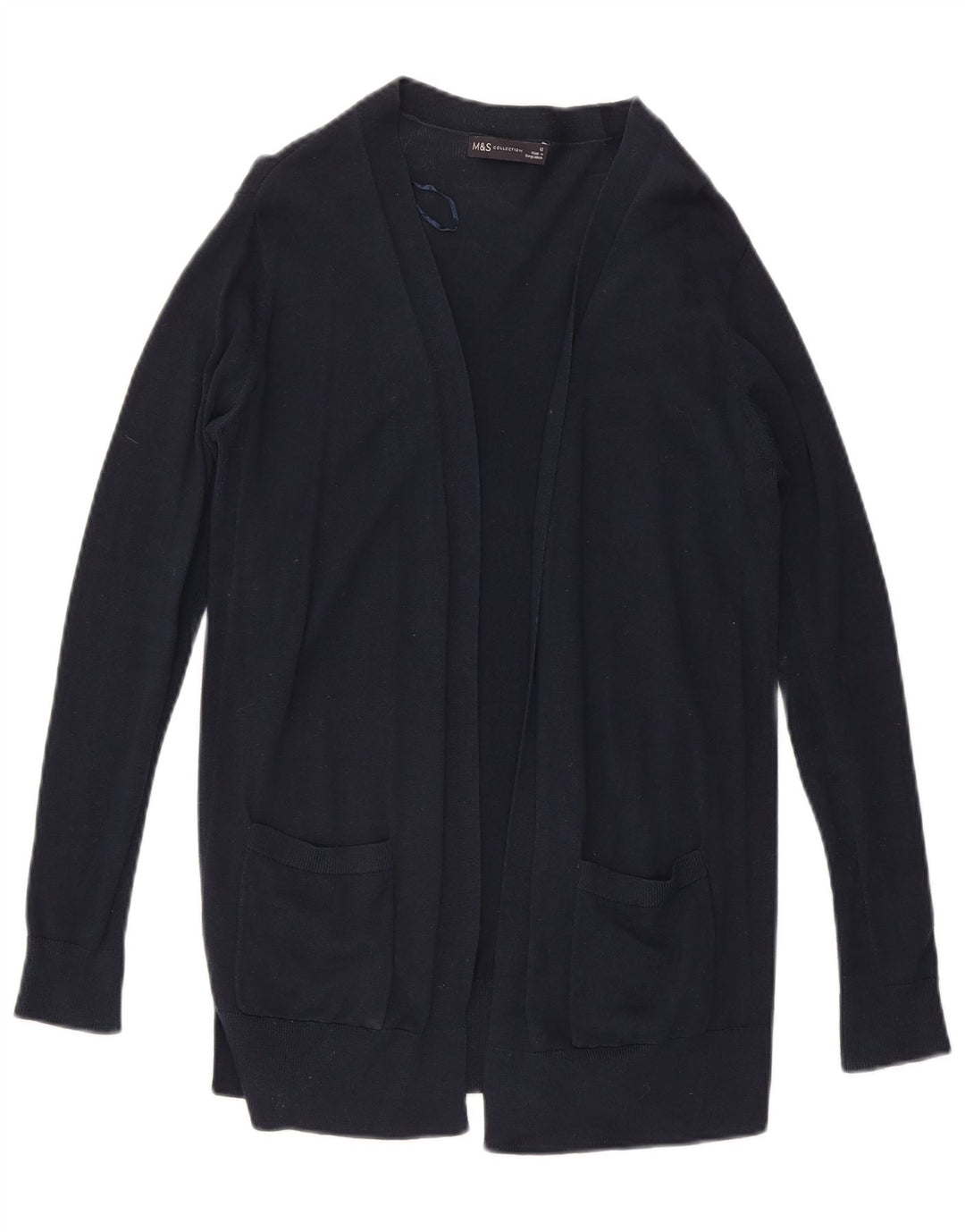 MARKS & SPENCER Womens Open Cardigan Sweater UK 12 Medium Navy Blue Cotton