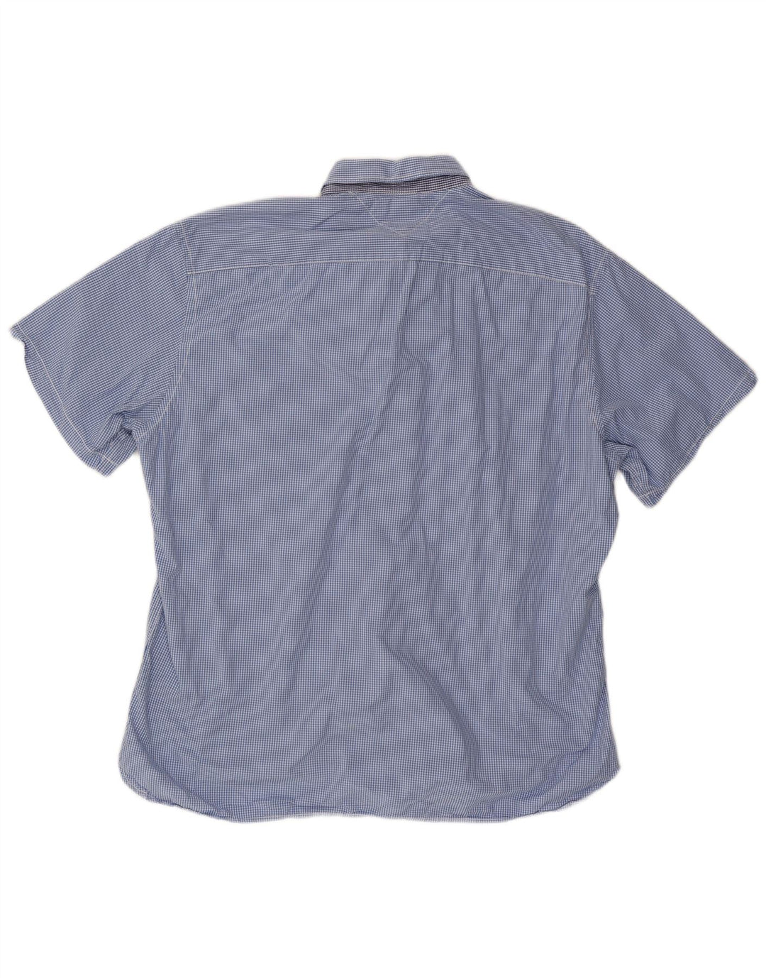 TOMMY HILFIGER Мужская рубашка с коротким рукавом на заказ, 2XL, синяя, хлопок в мелкую клетку