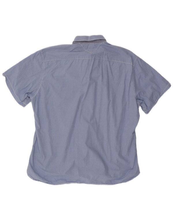 TOMMY HILFIGER Мужская рубашка с коротким рукавом на заказ, 2XL, синяя, хлопок в мелкую клетку