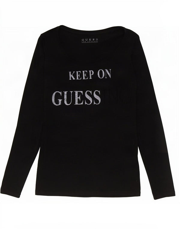 Guess Женский топ с рисунком с длинным рукавом UK 4 XS, черный хлопок