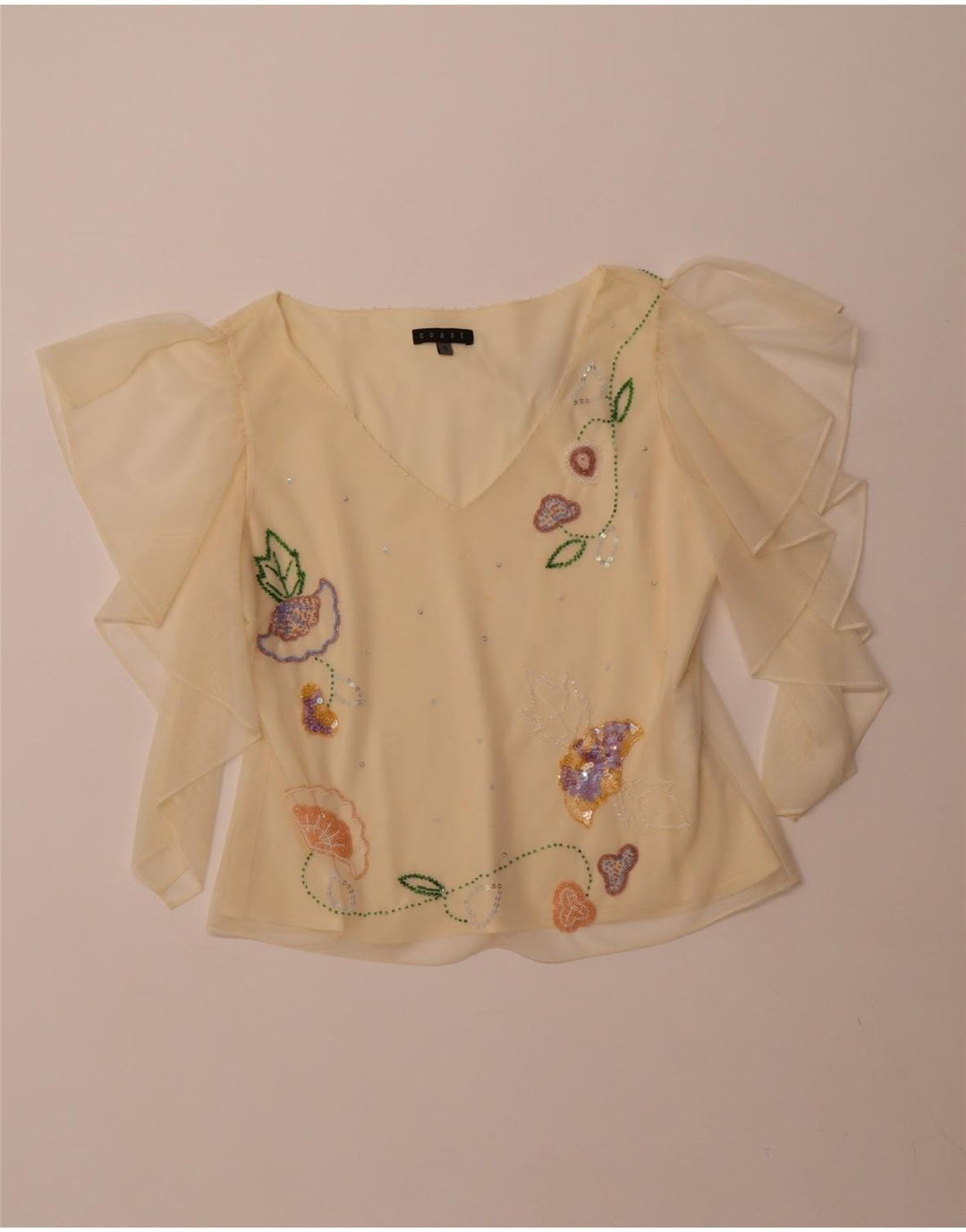 Женская укороченная прозрачная блузка COAST UK 16, большой желтый полиэстер