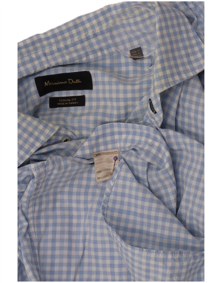 Мужская повседневная рубашка Massimo Dutti XL, синяя, хлопковая в мелкую клетку